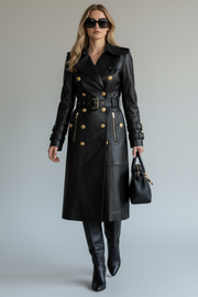 High Quality Winter PU Coat Women  Long Sleeve Turn-Down Collar Warm Coat