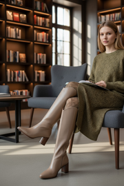 Soft Pu Leather Knee-High Boots Women 2024 Winter Short Plush Thick Heels Long Boots Woman Black Back Zipper Knight