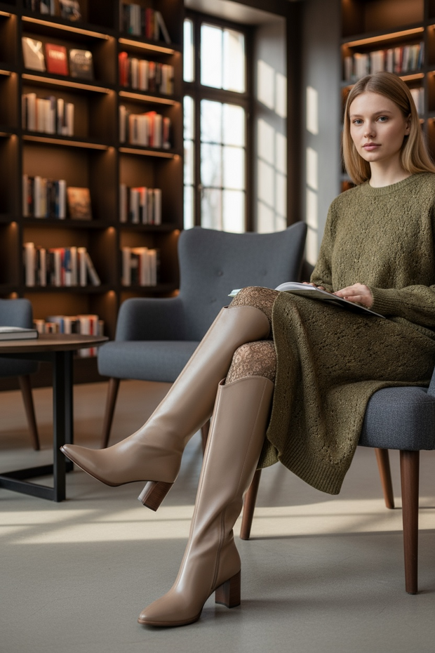 Soft Pu Leather Knee-High Boots Women 2024 Winter Short Plush Thick Heels Long Boots Woman Black Back Zipper Knight