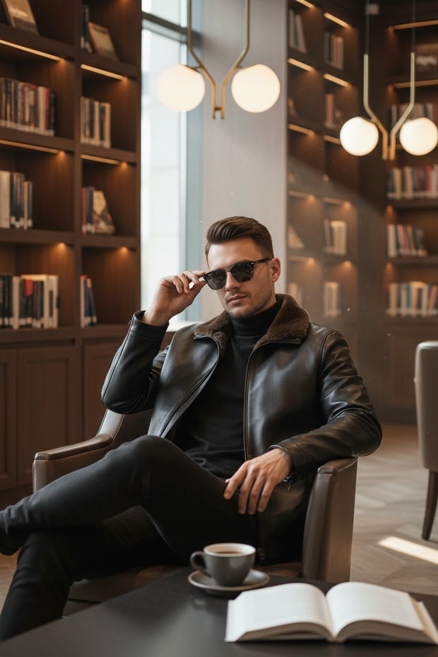 New Men's Genuine Leather Jacket Thickened Winter Sheepskin Fur Casual Coat Dad Style One-piece Leather And Fur Collar