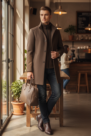 Men's Large Winter Trench Coat Jaet Long Sve Stand Fit Simple Sle Four Seasons Universal Faion Men's Outerwear