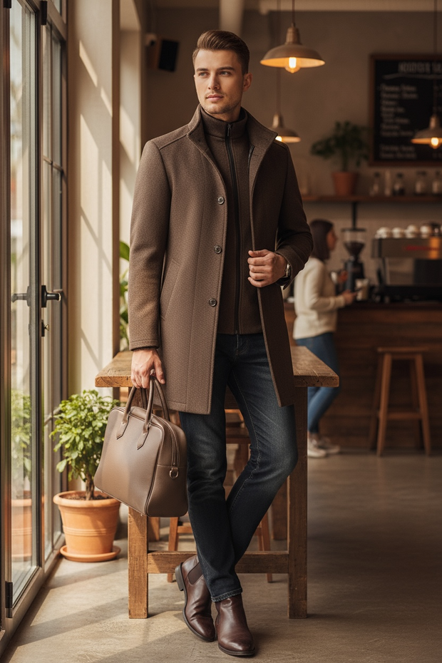 Men's Large Winter Trench Coat Jaet Long Sve Stand Fit Simple Sle Four Seasons Universal Faion Men's Outerwear