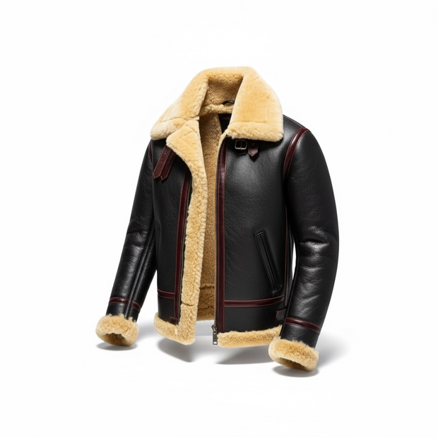 Black Winter Shearling Jacket Men Military Style Plus Size 3XL Genuine Natural Thick Sheepskin Warm B3 Bomber Leather Coat