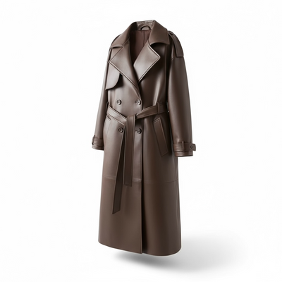 Autumn Winter Burgundy Lace Up Matte Leather Jackets Women's Lace-up Faux Trench Coat Retro Lapel Long-sleeved Loose Overcoat