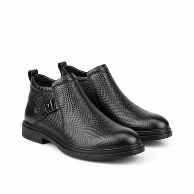 Genuine Leather Mens Motocross Boots Side Zipper Business Ankle Boats Round Toe Slip-On Mens Boots Winter Plush Snow Shoes