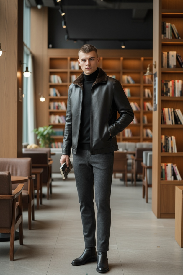 New Men's Genuine Leather Jacket Thickened Winter Sheepskin Fur Casual Coat Dad Style One-piece Leather And Fur Collar