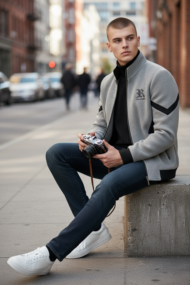 Men's Casual Woolen Coat Autumn Winter Fashionable Korean Style Warm Thickened Jacket Wear Resistant High Quality Rabbit Fur