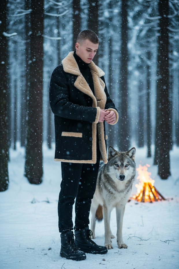 European and American Men's Autumn and Winter Fur-in-one Thickened Imitation Suede Plain-colored Buttoned Jacket Coat.