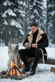 European and American Men's Autumn and Winter Fur-in-one Thickened Imitation Suede Plain-colored Buttoned Jacket Coat.