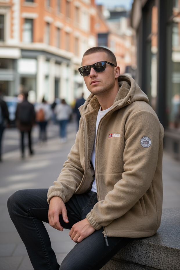 Thiened Fce Hooded Jaet Men's Winter Outdoor Casual Faion Warmth Anti-Cold Fce-Lined Thiened Hooded Cardigan Coat