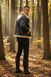 Black Winter Shearling Jacket Men Military Style Plus Size 3XL Genuine Natural Thick Sheepskin Warm B3 Bomber Leather Coat