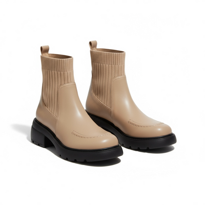 Versatile Short Boots Women's Thick Bottom Elastic Boots Heightening Waterproof Platform Chunky Heel And Bare Boots round Toe