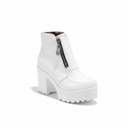 winter white platform wedges chunky high heels woman shoes zipper front women ankle boots plus size dropshipping 2019