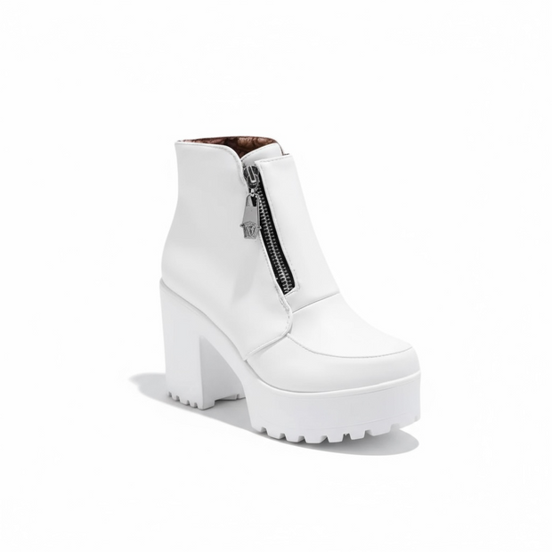 winter white platform wedges chunky high heels woman shoes zipper front women ankle boots plus size dropshipping 2019