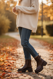 Johnature British Style Thick Soled Short Boots 2025 Winter New Versatile Round Toe Belt Buckle Genuine Leather Women's Boots