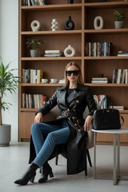 High Quality Winter PU Coat Women  Long Sleeve Turn-Down Collar Warm Coat