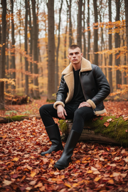 Black Winter Shearling Jacket Men Military Style Plus Size 3XL Genuine Natural Thick Sheepskin Warm B3 Bomber Leather Coat