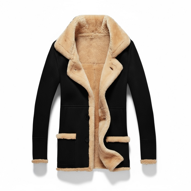 European and American Men's Autumn and Winter Fur-in-one Thickened Imitation Suede Plain-colored Buttoned Jacket Coat.