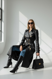 High Quality Winter PU Coat Women  Long Sleeve Turn-Down Collar Warm Coat