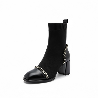 Women Knit Ankle Boots Fashion Slip On Slimming Short Booties Autumn Winter Female Thick Heel Shoes 2025