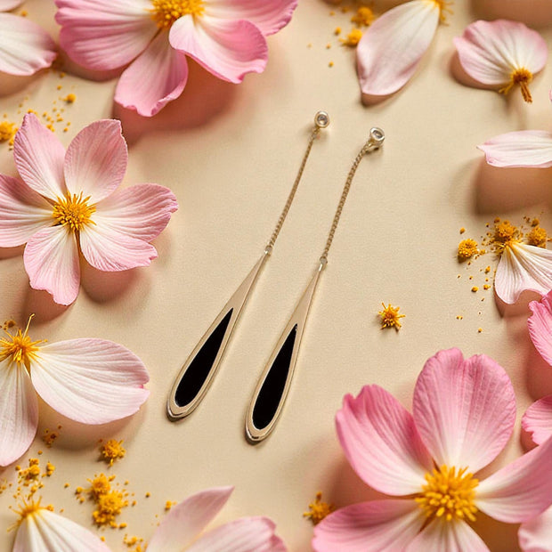 Black Tassel Drop Earrings