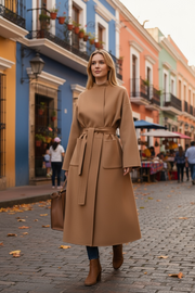 Autumn Winter Woolen Jacket Women's Korean Style Loose-Fit No-Collar Fashionable Longer Length Trenchcoat Women's Medium-Length